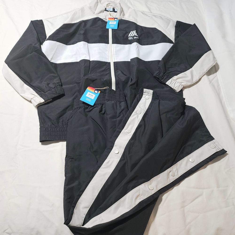 Aldi Gear Tracksuit Set Women Large Black White Windbreaker Tear Away Pants New